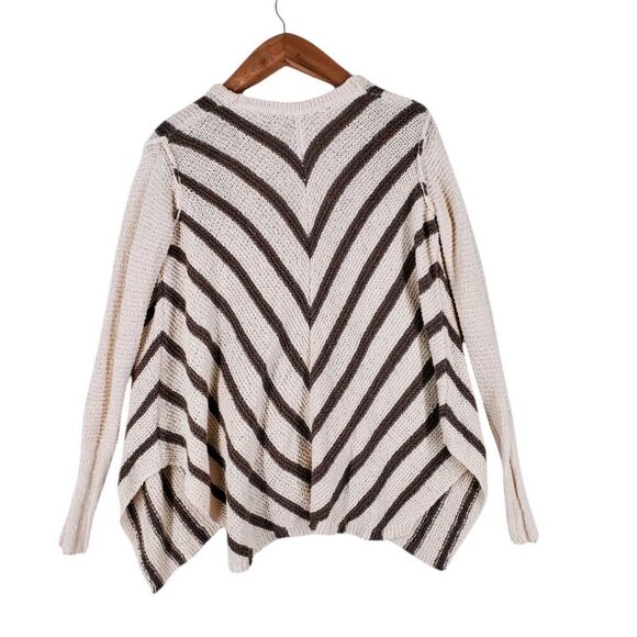 Free People Knit Cardigan Sweater sz S Beige Brown Striped Oversize V-Neck - Picture 13 of 13